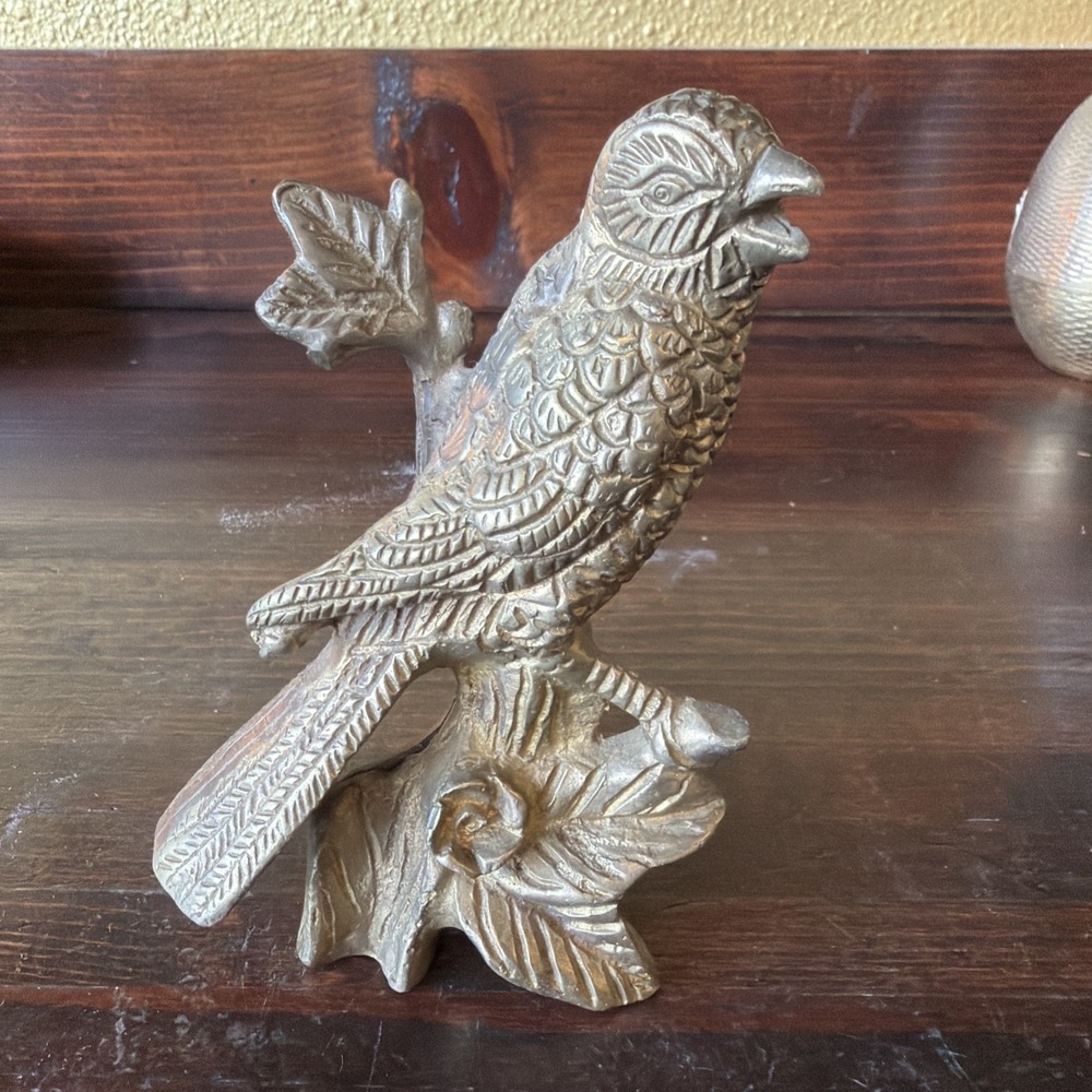 Brass Bird On A Tree With Flowers